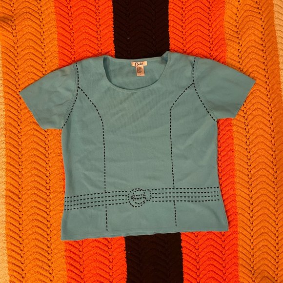 80s Carducci neon blue belt buckle shirt - Picture 11 of 13